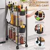 TAYAPURA 3 Tier Slim Storage Cart with Wheels, Metal Narrow 6.7" Wide, Bathroom Organizer Rolling Utility Cart with Cups&Hook, Fit Office, Kitchen, Laundry Room, Black