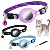 Tayapura Breakaway AirTag Cat Collar, Reflective Adjustable Lightweight Strap with Bell and Holder, Black Purple Blue for Cats Kittens, AirTag Not Included