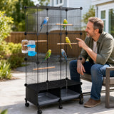 ISLMDOY Bird Cage, 45.6 inch Metal Breeding Bird Cage with Wood Perch, Slide-Out Tray, Water Bottle & Feeder for Parrots, Cockatiels, Lovebirds Birds
