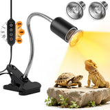 Tayapura Reptile Heat Lamp with Clamp, UVA UVB Turtle Basking Light, Timer & Dimming, 360° Rotatable for Bearded Dragon/Lizard/Snake/Amphibians, 2 Bulbs 50W