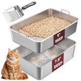 ISLMDOY Stainless Steel Sifting Cat Litter Box for Pine Pellets, 23.6" x 15.7" x 7.9" Large Metal Litter Box with Sifter, for Large Cats & Multi-Cat Home