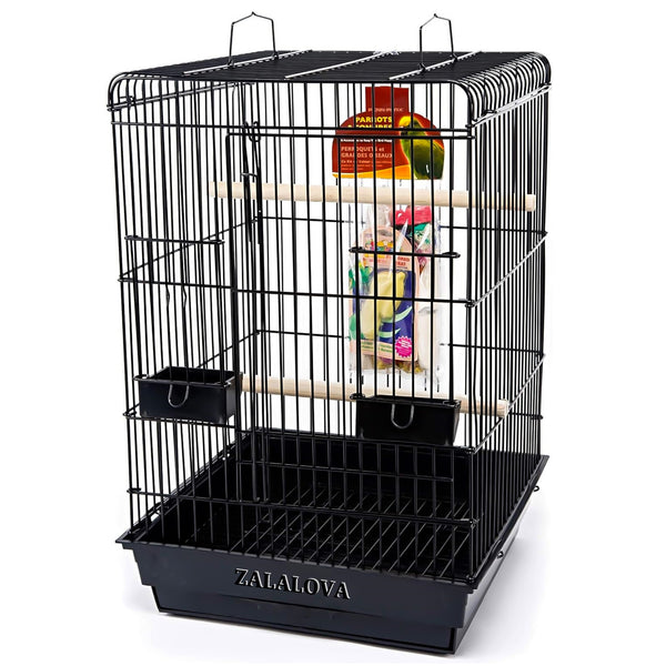 ZALALOVA Conure & Small Parrot Starter Kit with Birdcage and Accessories – Perfect for Cockatiels, Conures, and Small Parrots – Square Dome – Black