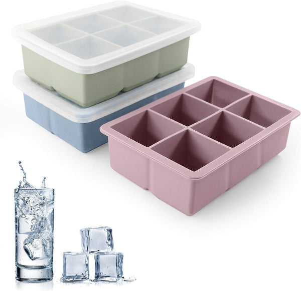 ZALALOVA Ice Cube Tray for Whiskey, Square Ice Cube Maker for Cocktail - 3Pack Silicone Old Fashioned Ice Cube Trays