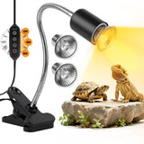 Tayapura Reptile Heat Lamp with Clamp, UVA UVB Turtle Basking Light, Timer & Dimming, 360° Rotatable for Bearded Dragon/Lizard/Snake/Amphibians, 2 Bulbs 50W