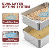 ISLMDOY Stainless Steel Sifting Cat Litter Box for Pine Pellets, 23.6" x 15.7" x 7.9" Large Metal Litter Box with Sifter, for Large Cats & Multi-Cat Home