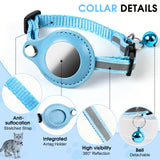 Tayapura Breakaway AirTag Cat Collar, Reflective Adjustable Lightweight Strap with Bell and Holder, Black Purple Blue for Cats Kittens, AirTag Not Included