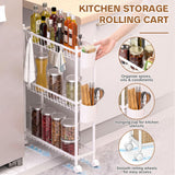 TAYAPURA 3 Tier Slim Storage Cart with Wheels, Metal Narrow 6.7" Wide, Bathroom Organizer Rolling Utility Cart with Cups&Hook, Fit Office, Kitchen, Laundry Room, White