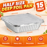 TAYAPURA 9x13 Aluminum Foil Pans with Lids, 15 Pack Extra Heavy Duty Disposable Half Size Deep Foil Pans, Baking Pans for Lasagna, Roasting, Meal Prep, Food Storage, Catering & Parties