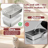 ISLMDOY Stainless Steel Sifting Cat Litter Box for Pine Pellets, 23.6" x 15.7" x 7.9" Large Metal Litter Box with Sifter, for Large Cats & Multi-Cat Home