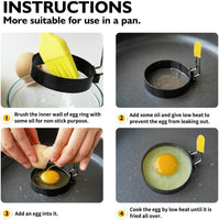 ZALALOVA Egg Ring for Frying Eggs and Egg Mcmuffins Set of 2 with Anti-scald Handle, Round Ring Mold Shaper for English Muffins, Carbon Steel Non-stick Egg Cooker Ring 3" with Silicone Oil Brush