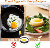 ZALALOVA Egg Ring for Frying Eggs and Egg Mcmuffins Set of 2 with Anti-scald Handle, Round Ring Mold Shaper for English Muffins, Carbon Steel Non-stick Egg Cooker Ring 3" with Silicone Oil Brush