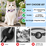 Tayapura Breakaway AirTag Cat Collar, Reflective Adjustable Lightweight Strap with Bell and Holder, Black Purple Blue for Cats Kittens, AirTag Not Included