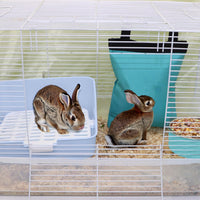 ZALALOVA Rabbit Litter Box Trainer with Hay Feeder Hanging Bowls Water Dispenser for Cage Drawer Pan Litter Bedding Small Animal Pet Toilet Bunny Guinea Pigs Chinchilla Ferret Small Animals Blue