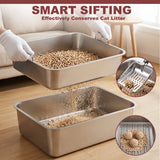 ISLMDOY Stainless Steel Sifting Cat Litter Box for Pine Pellets, 23.6" x 15.7" x 7.9" Large Metal Litter Box with Sifter, for Large Cats & Multi-Cat Home