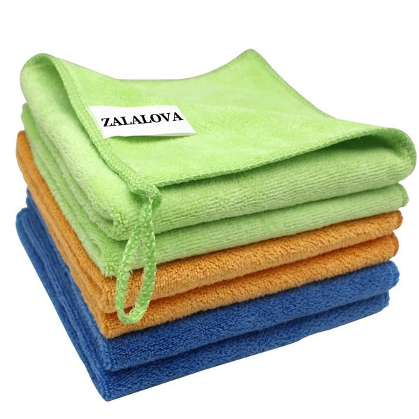 ZALALOVA Microfiber Cleaning Cloth for Kitchen Housekeeping Dish Electronics Dust Rags Thick Lint Free Car Wash DryingTowel (12"x12") Green/Blue/Orange -6 Pack