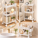 TAYAPURA 3 Tier Slim Storage Cart with Wheels, Metal Narrow 6.7" Wide, Bathroom Organizer Rolling Utility Cart with Cups&Hook, Fit Office, Kitchen, Laundry Room, White