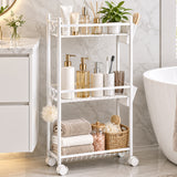 TAYAPURA 3 Tier Slim Storage Cart with Wheels, Metal Narrow 6.7" Wide, Bathroom Organizer Rolling Utility Cart with Cups&Hook, Fit Office, Kitchen, Laundry Room, White