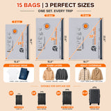 TAYAPURA 15 Pack Travel Vacuum Storage Bags with Rechargeable Cordless Pump, Vacuum Seal Bags in 3 Combo Sizes, Carry-On Space Saver See Contents Easily for Travel & Home Use